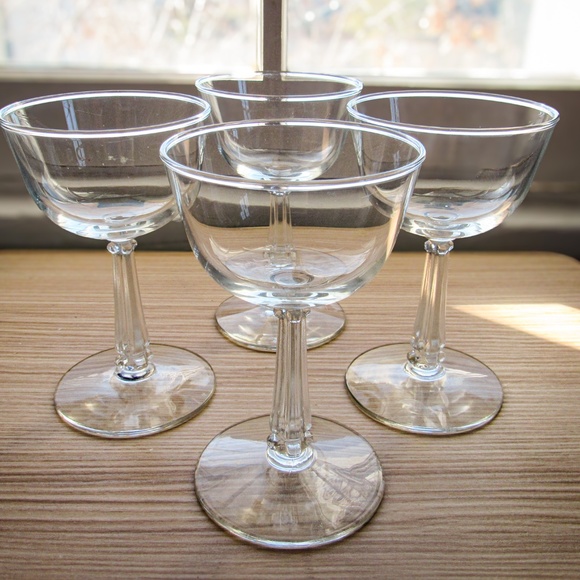 4 Vintage Mid-Century Cocktail Glasses-Column Stem-Retro Bar Wine Glasses-Goblet - Picture 1 of 4
